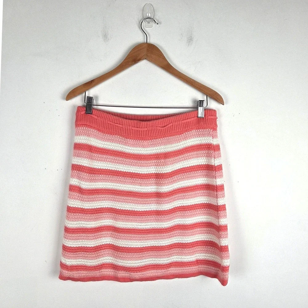 Madden NYC Pink Coral Striped Crochet Knit Mini Skirt XL Boho Y2K Festival Beach